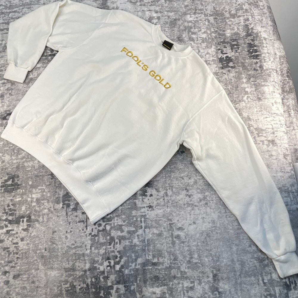 Fool's Gold Champion Men XL Sweatshirt White Gold Pullover Crewneck Record Label